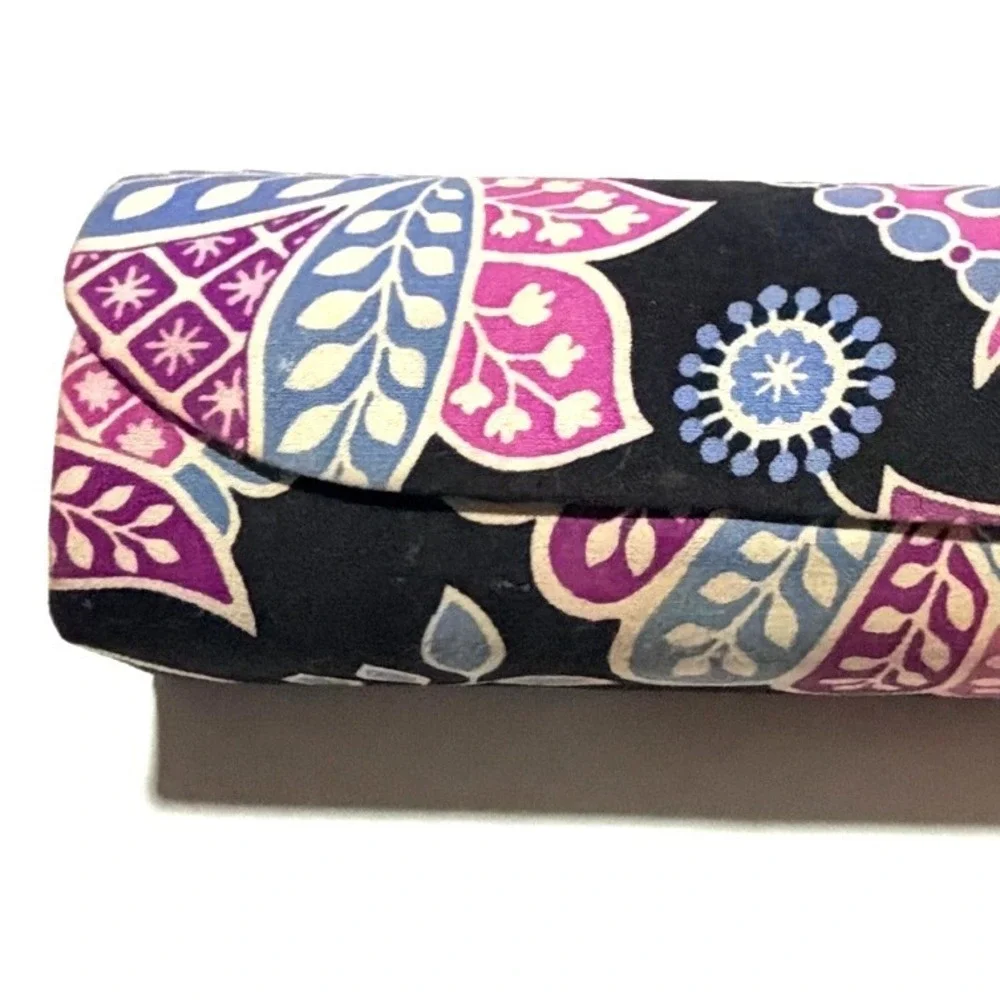 Vera Bradley Eyeglass Case Alpine Floral Paisley Black Purple Hard Shell Boho